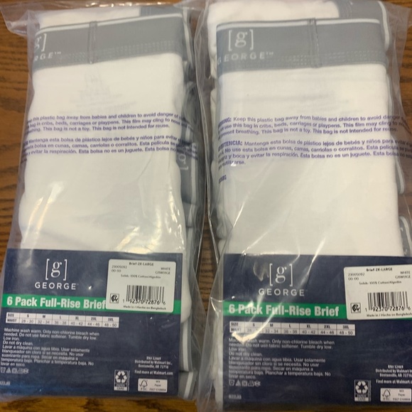 2 Packs of George 6 Pack Full-Rise Briefs - White Size 2XL - Picture 6 of 8